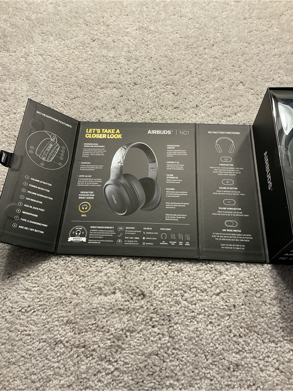AIRBUDS NC1 Noise Cancelling Headphones - Black - Picture 2 of 4